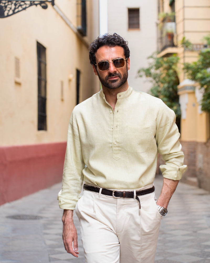 Pleated Sandstone Cotton Twill Pant