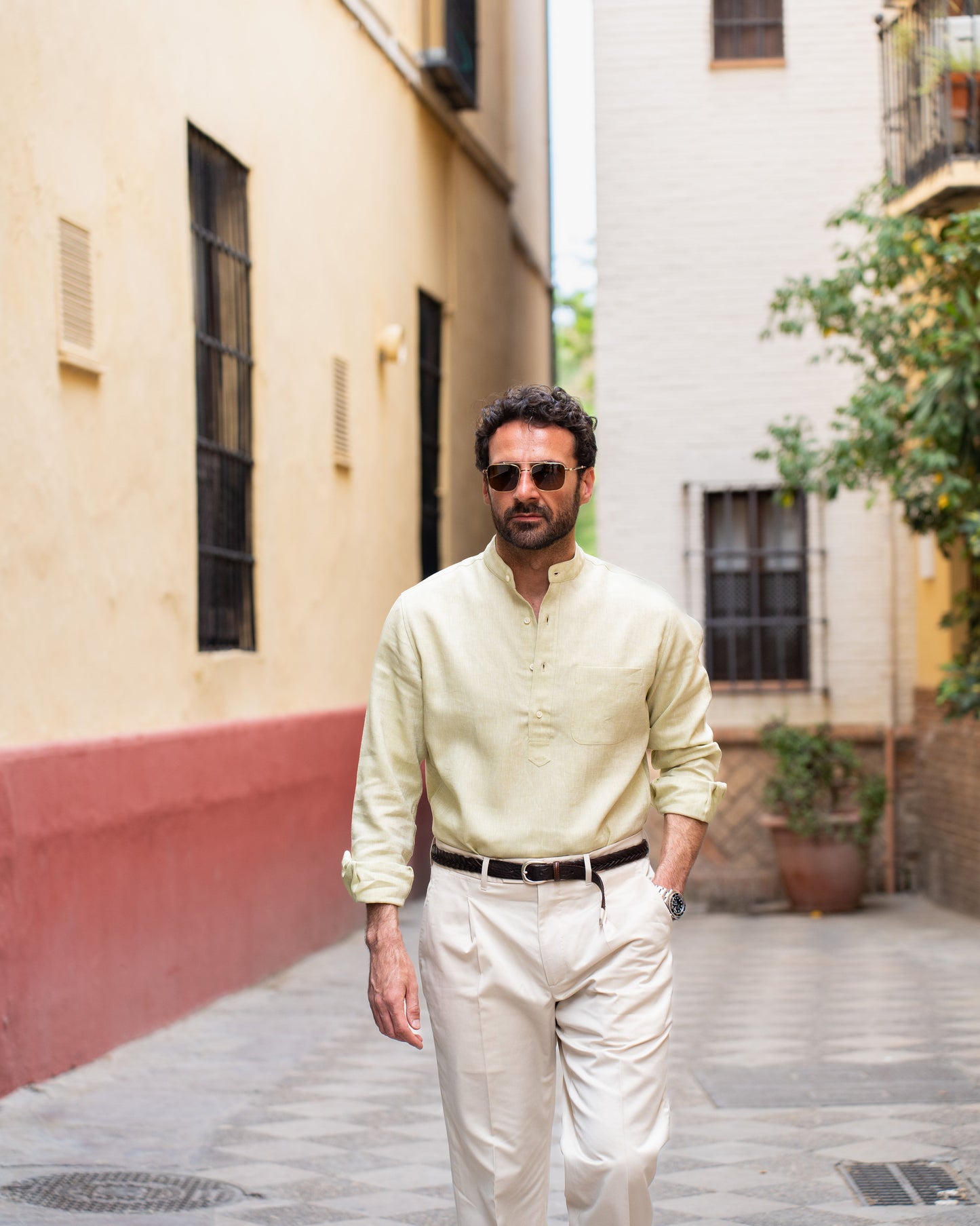 Light Olive Green Slub Linen Summer Shirt