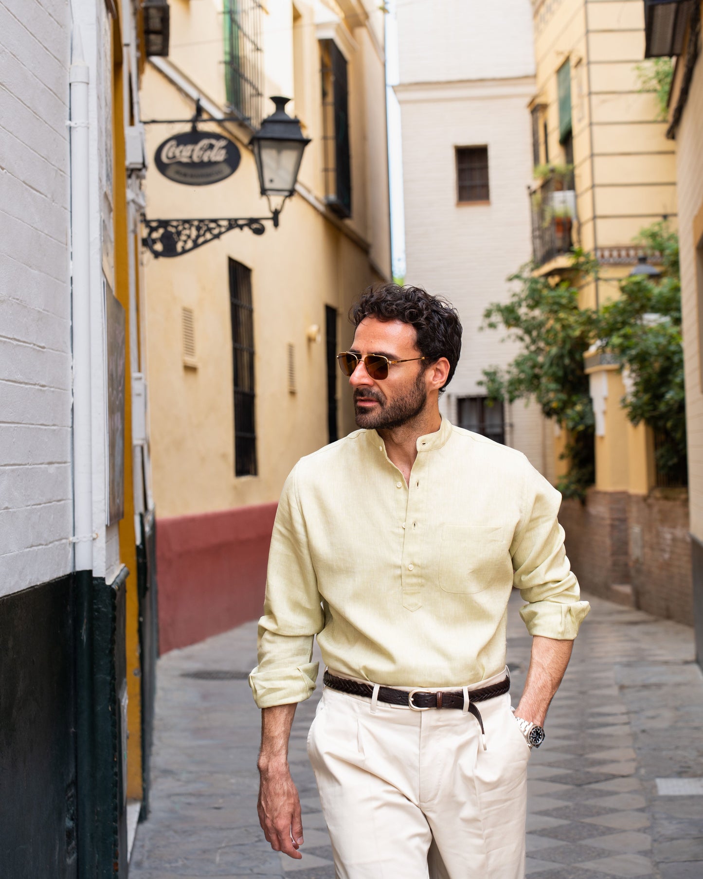 Light Olive Green Slub Linen Summer Shirt