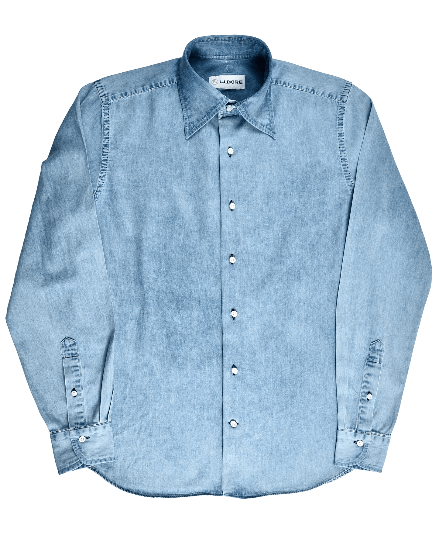 Fade Washed Light Blue Denim Chambray Shirt