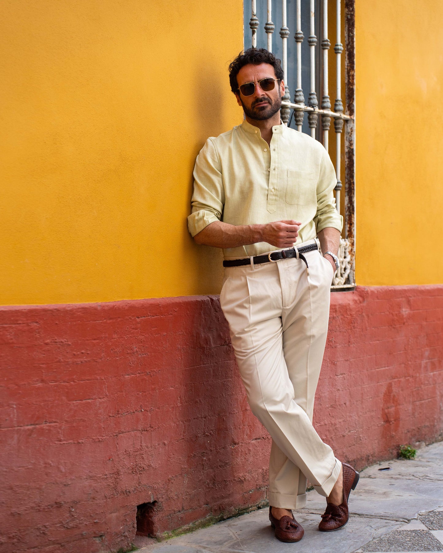 Light Olive Green Slub Linen Summer Shirt