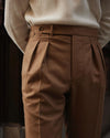 VBC: Sand Woolen Flannel High Rise Pant