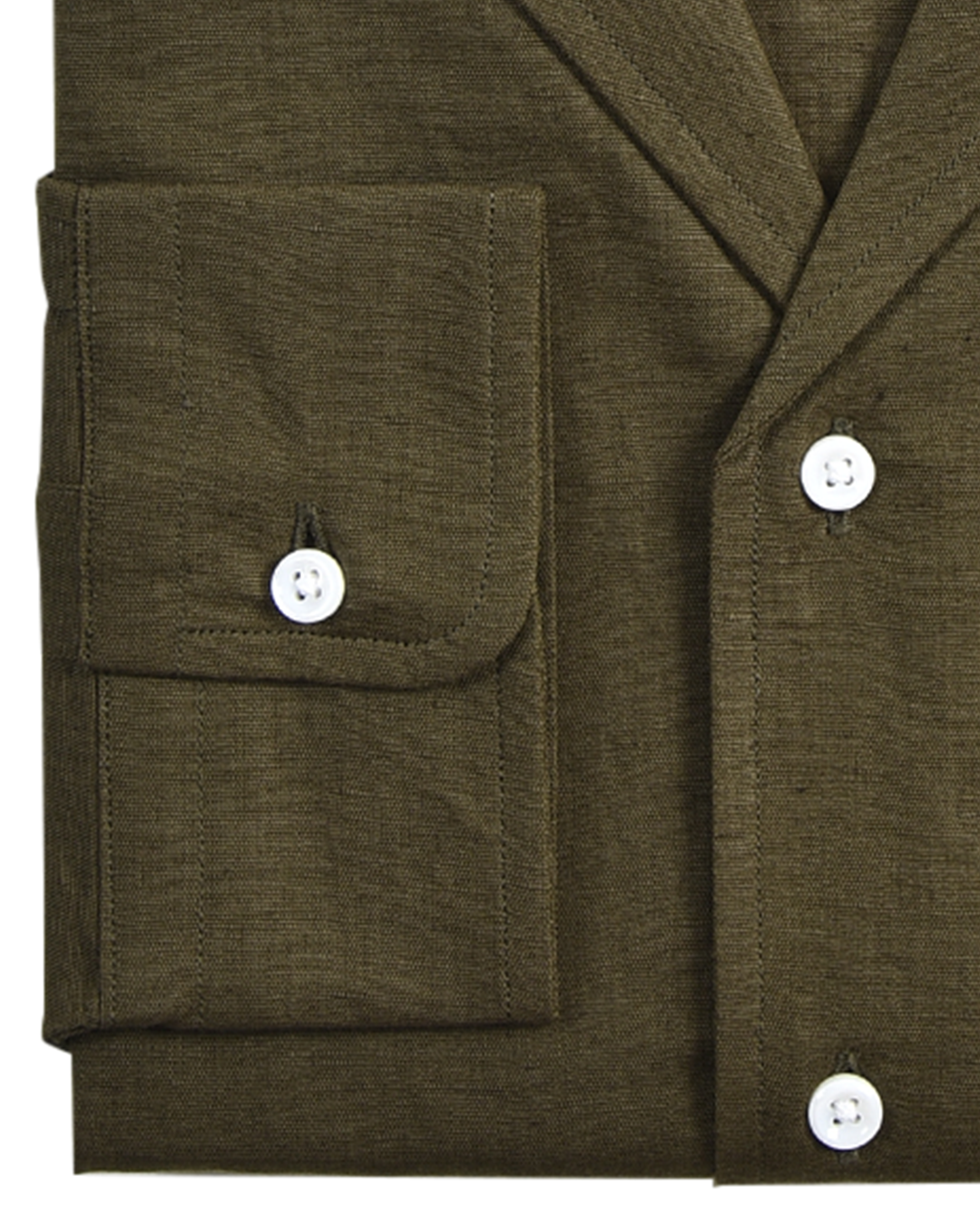 Summer Olive Linen Shirt with one piece collar placket