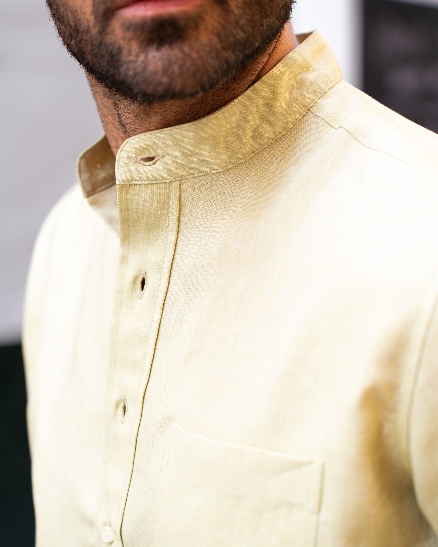 Light Olive Green Slub Linen Summer Shirt