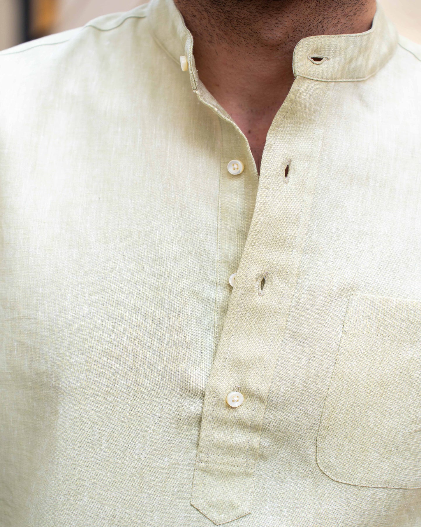 Light Olive Green Slub Linen Summer Shirt