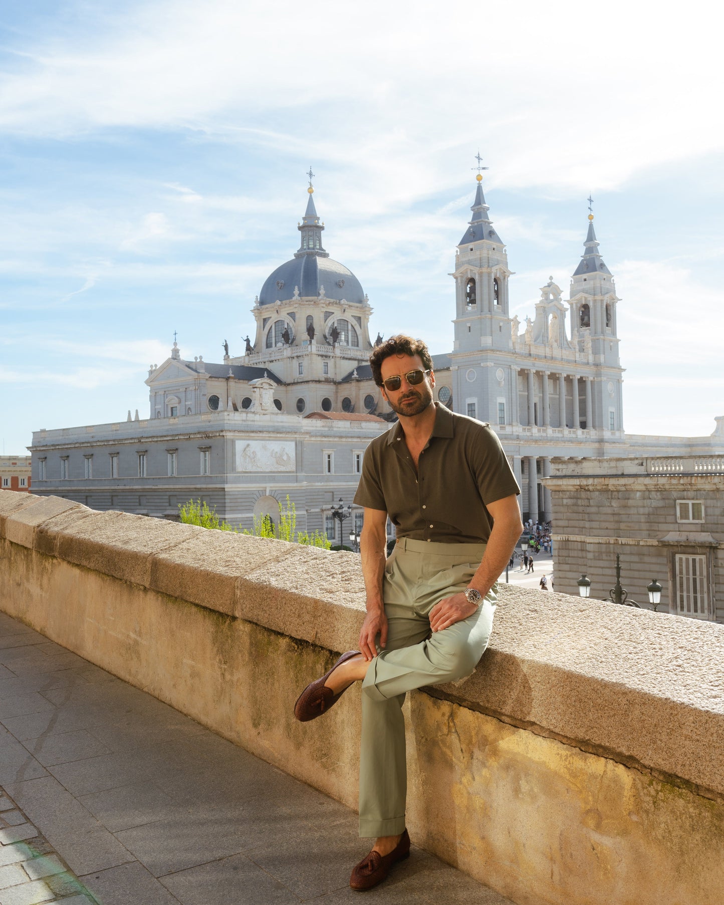 Pleated Pistachio Green Cotton Twill Pant