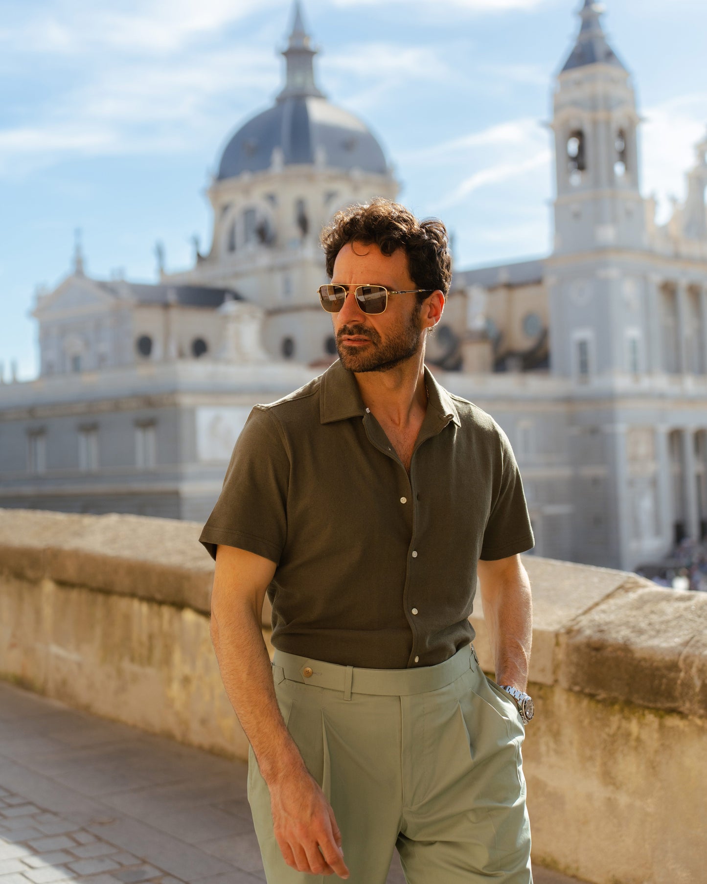 Pleated Pistachio Green Cotton Twill Pant