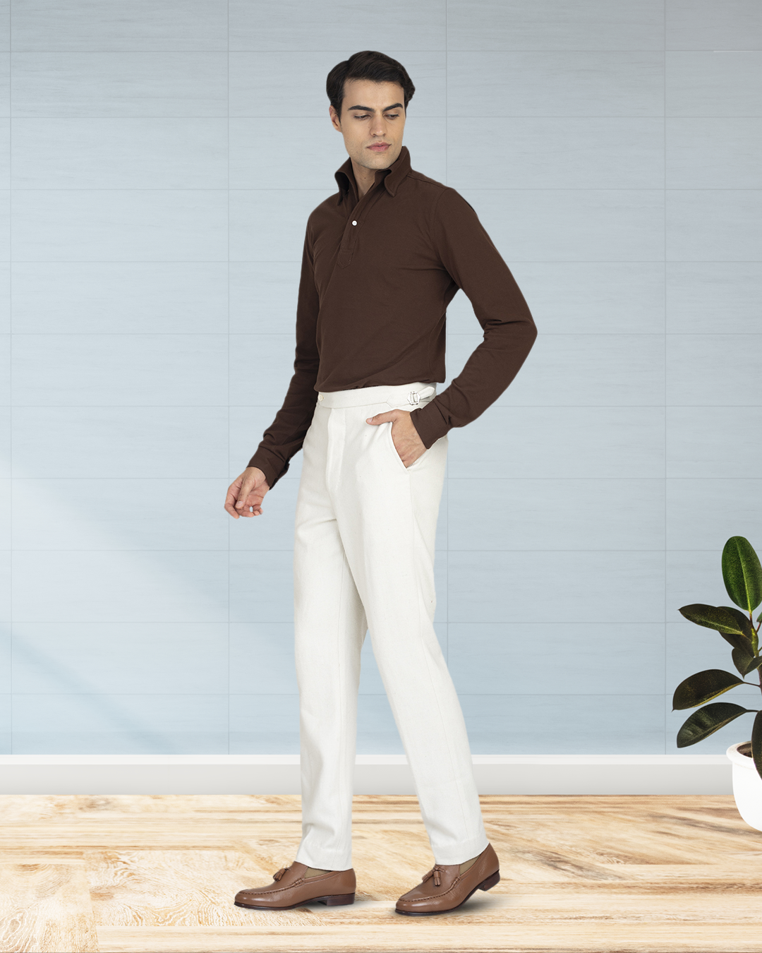 Cream Wool Flannel Pant