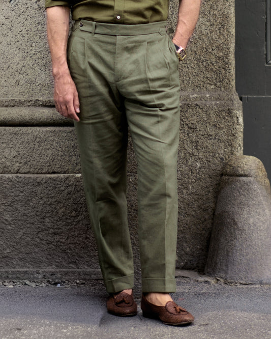 Linen Fresco Olive Green Dress Pant
