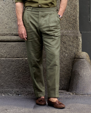 Linen Fresco Olive Green Dress Pant