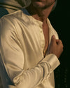 Cream Silk Band Collar Shirt