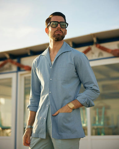 Air Blue Casual Chambray Shirt with one piece collar placket