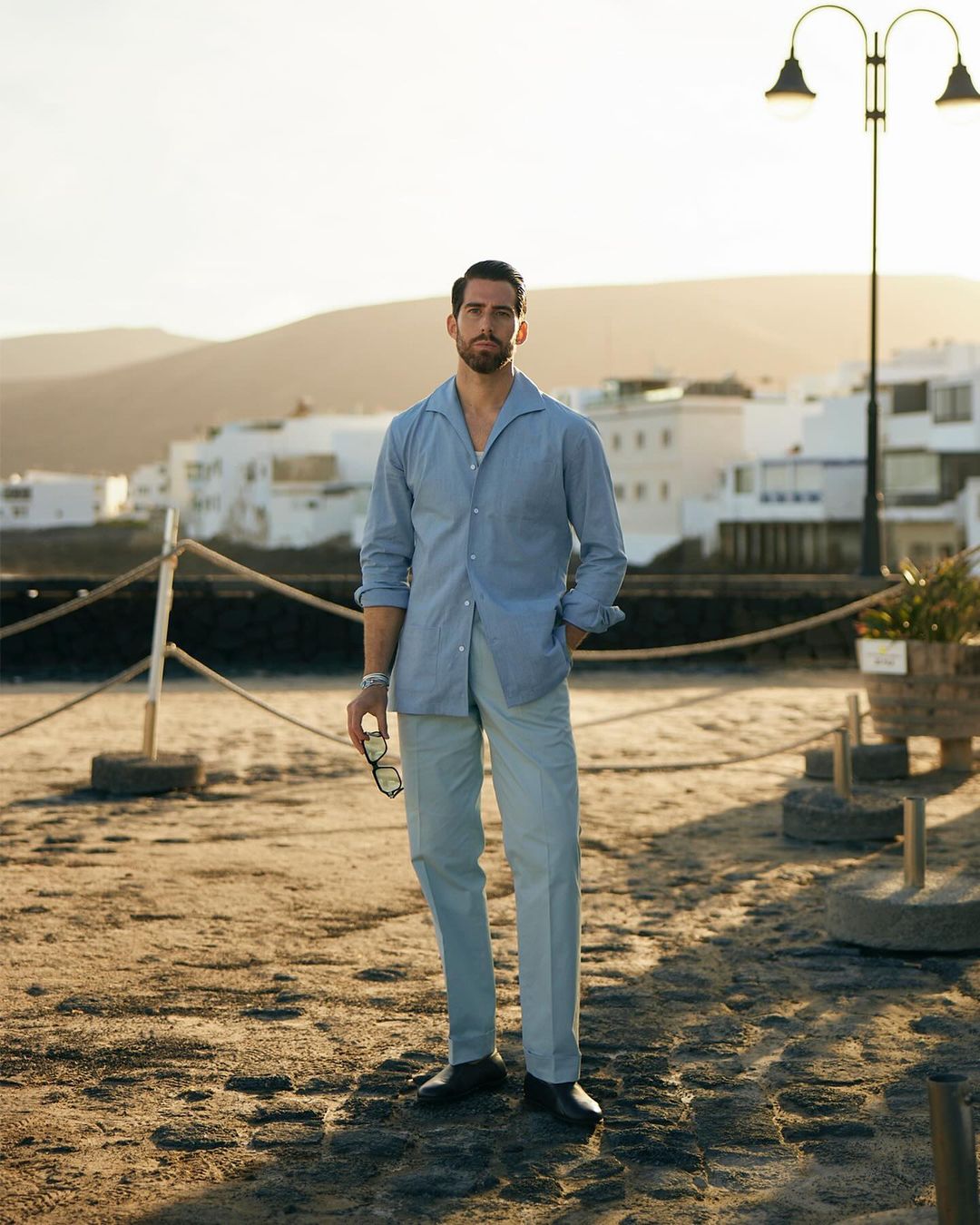 Pleated Powder Blue Twill Pant