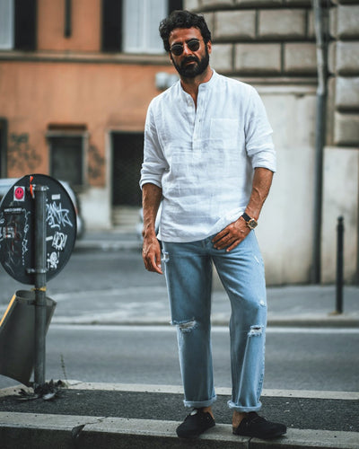 Fade Washed Light Blue Distressed Jeans