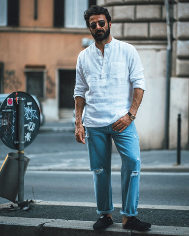 Fade Washed Light Blue Distressed Jeans