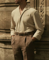 Pleated Brown Linen Cotton Canvas Pants