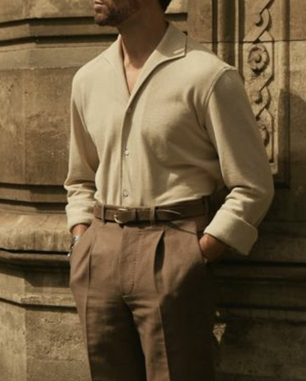 Pleated Brown Linen Cotton Canvas Pants