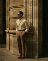 Pleated Brown Linen Cotton Canvas Pants