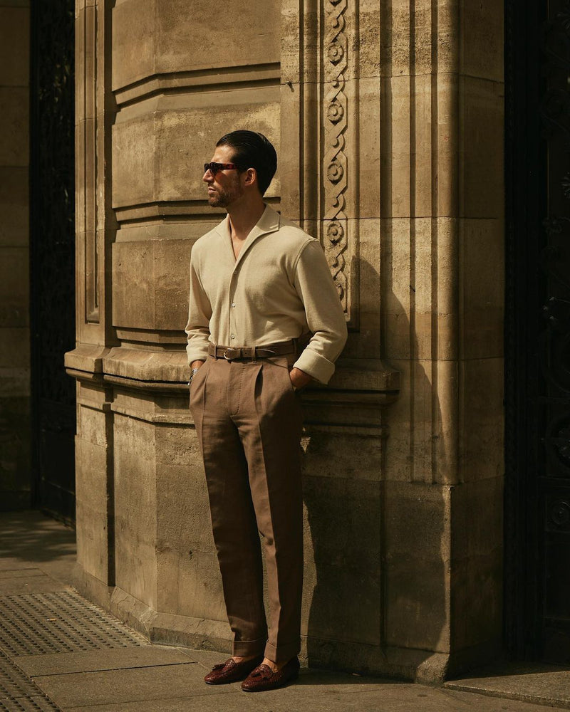 Pleated Brown Linen Cotton Canvas Pants