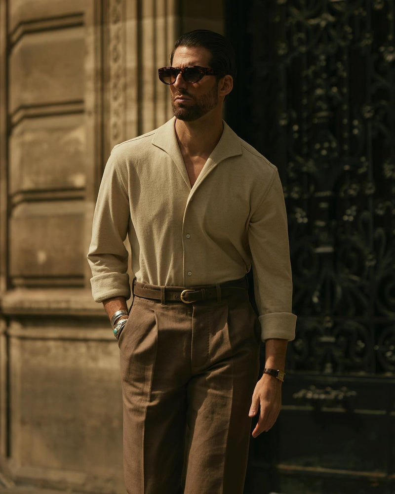 Pleated Brown Linen Cotton Canvas Pants