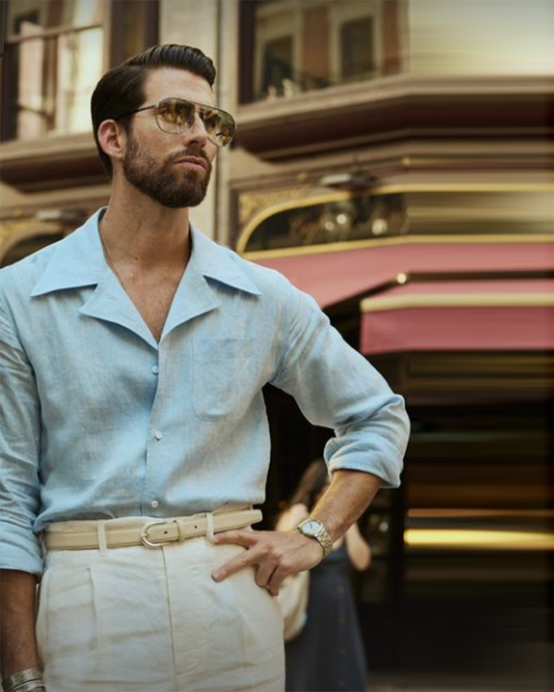 Summer Camp Collar Shirt in Sky Blue Linen
