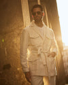 Safari Jacket in Linen Cotton Canvas Off White