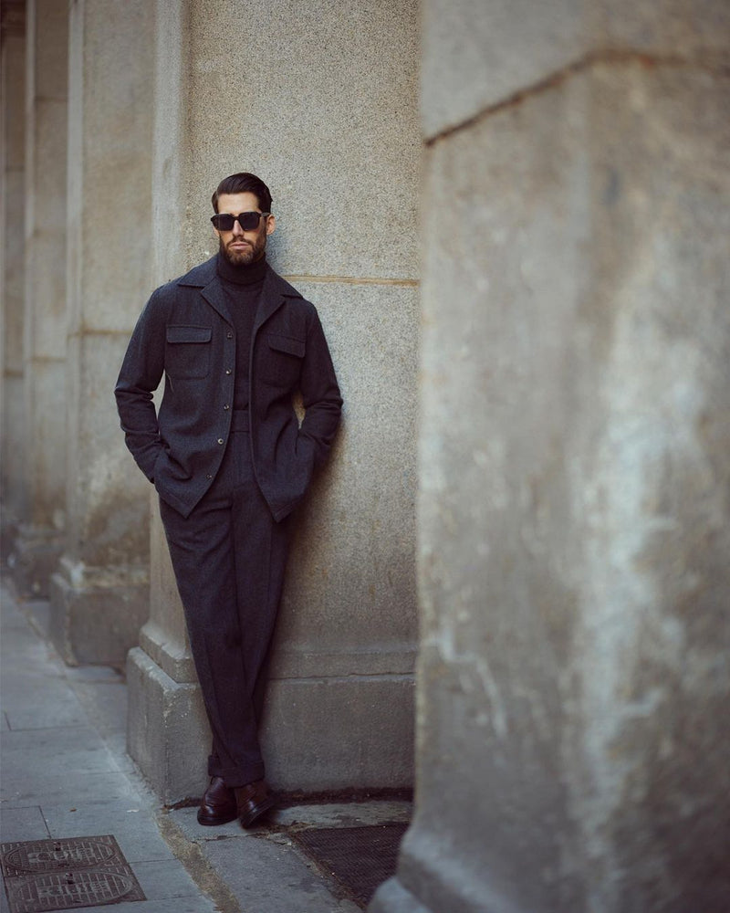 Shirt Jacket in Charcoal Grey Wool