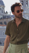 Pleated Pistachio Green Cotton Twill Pant