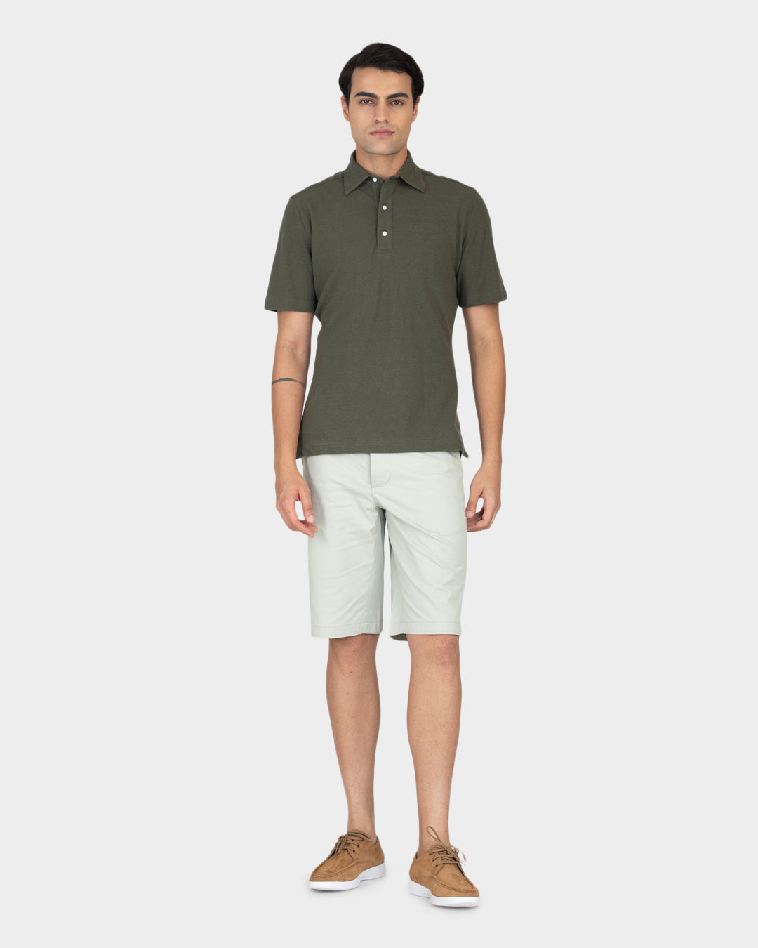 Olive Green Linen Cotton Polo T-Shirt