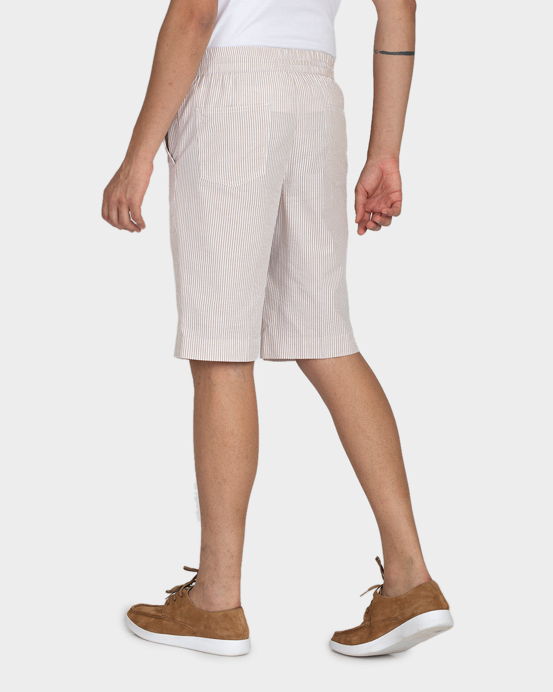 Light Beige & White Seersucker Stripes Shorts
