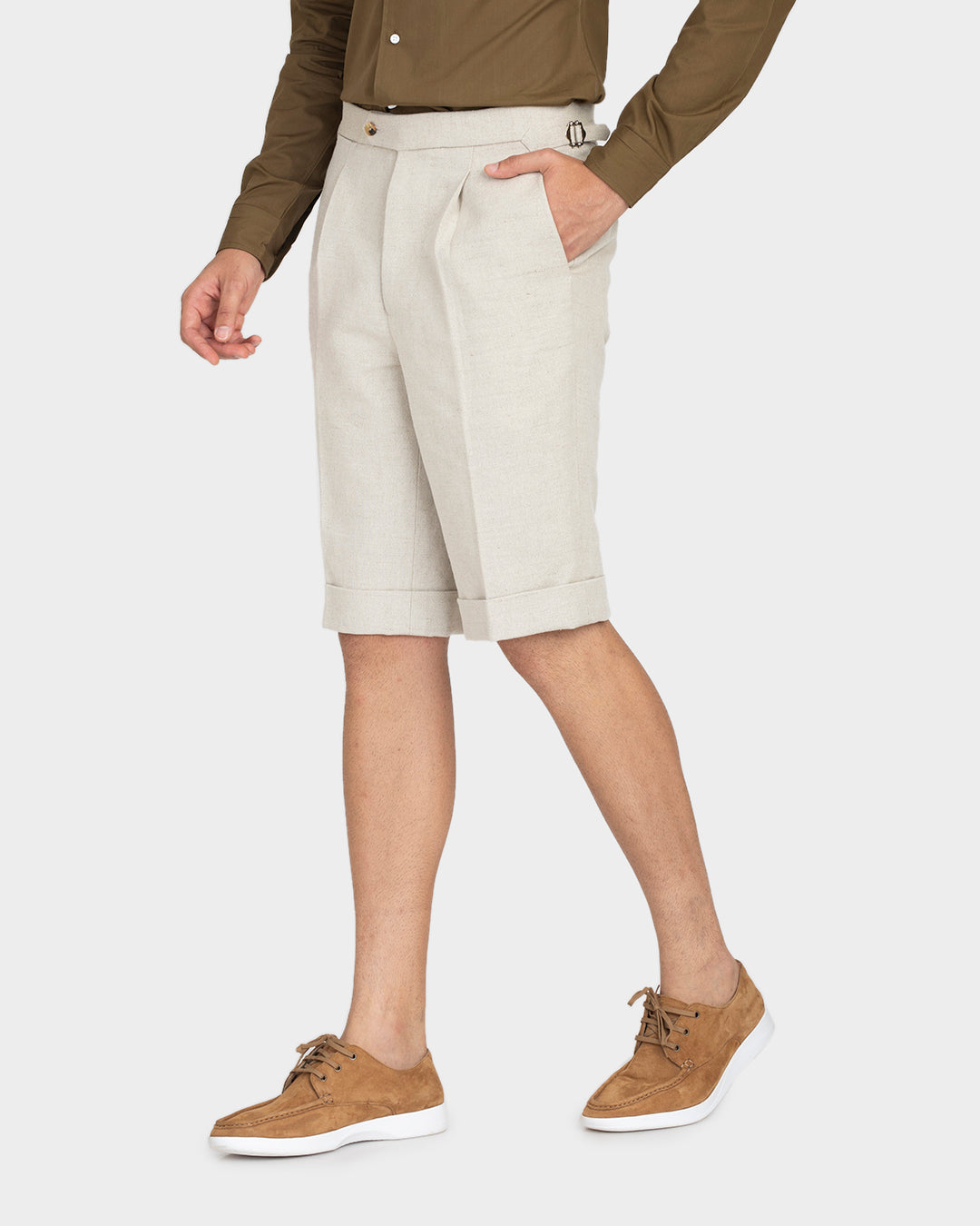 Linen Cotton Canvas: Jute Brown Shorts